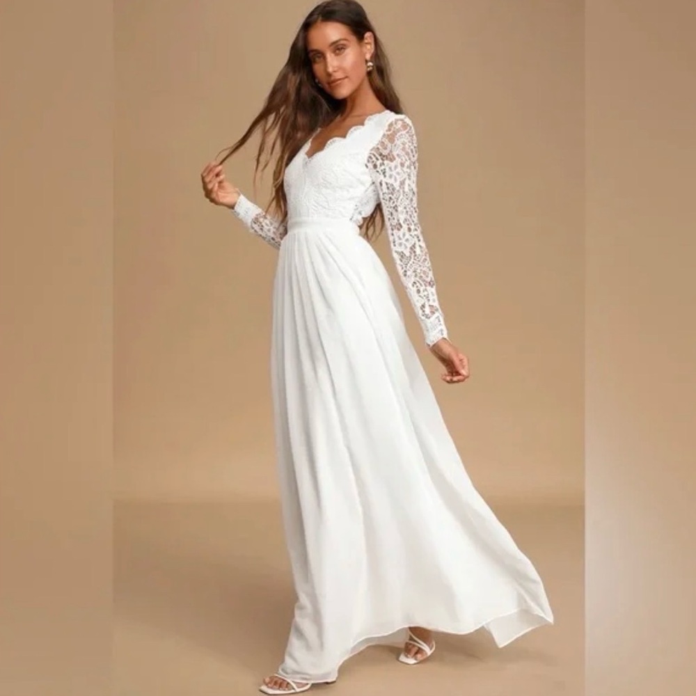 Lulus White Lace Long Sleeve Dress